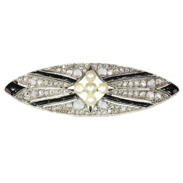 Vintage Art Deco diamond onyx and pearl brooch